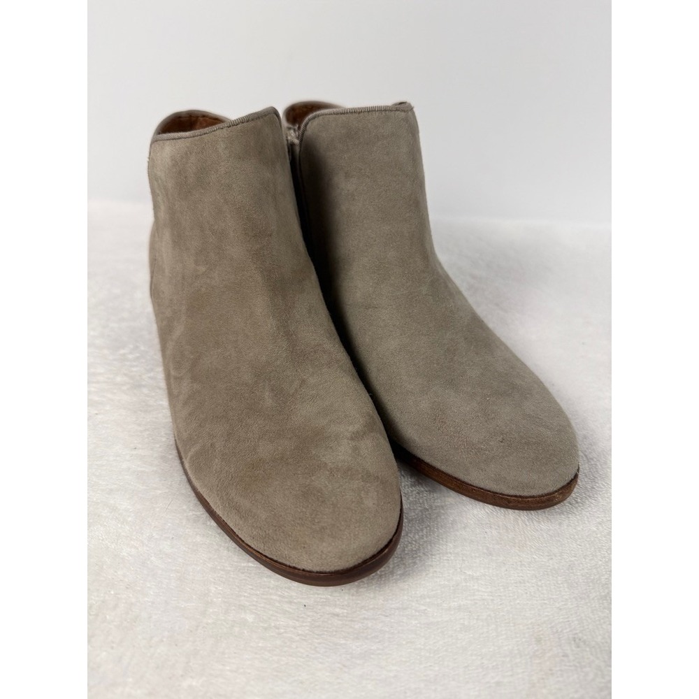 Sam Edelman Boots Womens 7.5 Side Zip Block Heels Petty Ankle Bootie Taupe Suede